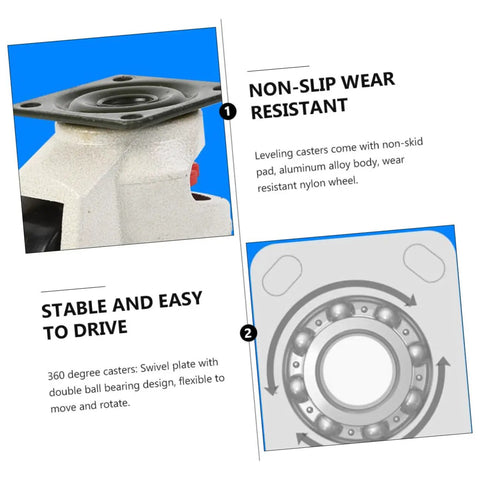Set Of 4 Adjustable Height Swivel Leveling Casters Heavy Duty 3 Inch Industrial Plate Caster Wheels For Workbenches Machinery Equipment Transport Mobile Shop Gear, aluminum body