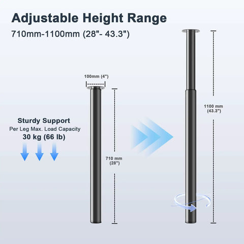 Adjustable height table leg showing 710mm to 1100mm range for Kickstart Your Home Layout With These Knockout Adjustable Table Legs.