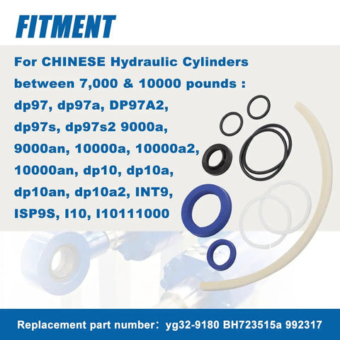 2 Post Lift Hydraulic Cylinder Seal Rebuild Kit For 7000 10000 Lb Chinese Cylinders Replaces YG32-9180 BH723515A 992317