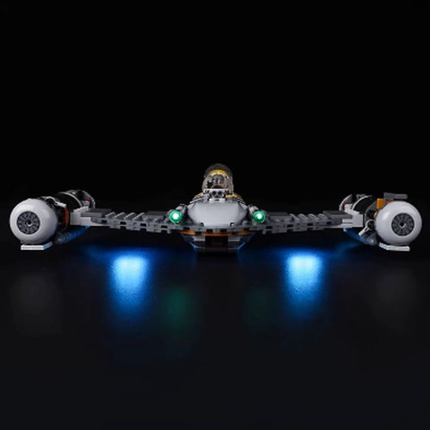 LED Lighting Kit For 75325 Fighter Aircraft Model Lighting Components Only USB Powered Plug And Play Lamp Kit Built With Durable ABS And Copper No Model Included Elevate Your Display With Realistic Night Lighting And A Lit Up Look displayed on aircraft model with glowing lights