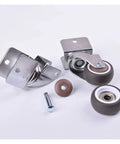 Lift Heavy Loads Without Breaking A Sweat Using 4 Piece Heavy Duty Caster Wheels Locking Brakes 1 Inch Soft Rubber Twin Swivel Casters image showing 4 caster wheels and hardware
