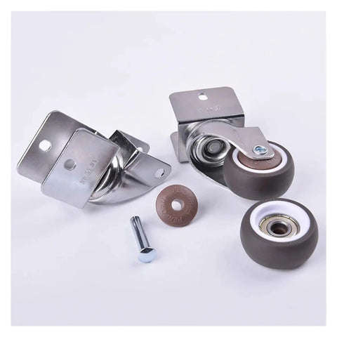 Lift Heavy Loads Without Breaking A Sweat Using 4 Piece Heavy Duty Caster Wheels Locking Brakes 1 Inch Soft Rubber Twin Swivel Casters image showing 4 caster wheels and hardware