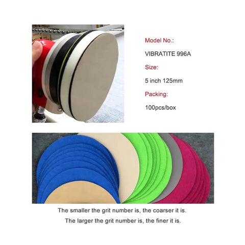 Dope 80 Pcs Of 5 Inch Hook And Loop Sanding Discs With Premium Silicon Carbide Abrasives For Wet Or Dry Polishing And Grinding Jobs On Metal Wood Paint displayed with various colored discs.