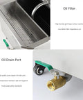 Heavy Duty 550W Commercial Mobile Fryer Filter Machine With 65L Stainless Steel Oil Filtration System showing oil filter and drain port.