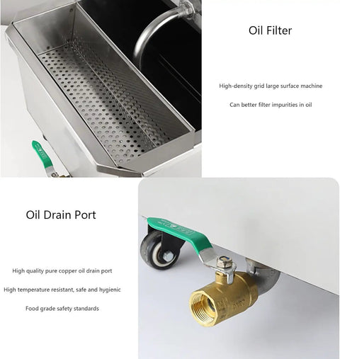Heavy Duty 550W Commercial Mobile Fryer Filter Machine With 65L Stainless Steel Oil Filtration System showing oil filter and drain port.