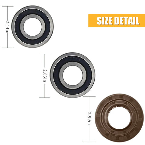 Heavy Duty Front Load Washing Machine Bearing Kit With Durable Rubber Tub Seal And Precision Steel Rollers size comparison of three different bearings.