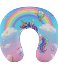 U Shaped Neck Pillow For Travel And Napping Super Lightweight Comfy Reusable Multi Functional Pillow For Office Airplanes Trains Cars Cute Unicorn Design For Women And Men; rainbow and unicorn print