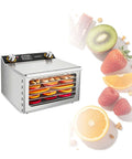Heavy Duty Stainless Steel Beef Jerky Maker And Electric Food Dehydrator With Smart Digital Timer, showing fruit slices in racks.