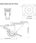 Technical diagram of 1 Inch Plate Caster Wheels Low Profile Swivel Casters Set Of 4 Heavy Duty 99 Lb Capacity With Brakes