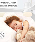 52 Inch White Ceiling Fan With Light Remote Control For Indoor Outdoor Use, child sleeping under modern fan with quiet motor