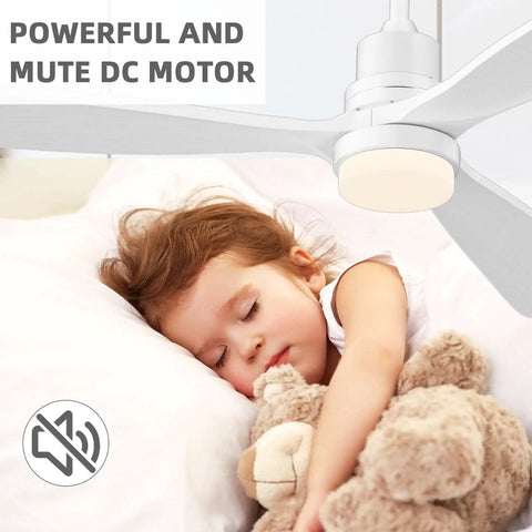 52 Inch White Ceiling Fan With Light Remote Control For Indoor Outdoor Use, child sleeping under modern fan with quiet motor