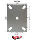 Top plate dimensions for 10 Inch Swivel Top Plate Caster Built Tough With Red Poly On Cast Iron Wheel And Side Lock Brake Heavy Duty Industrial Caster For Tough Jobs 3,000 Lbs Capacity