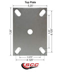Top plate of Badass Kingpinless Swivel Caster measuring 7.25 x 5.25 inches for heavy duty cranes and gantries.