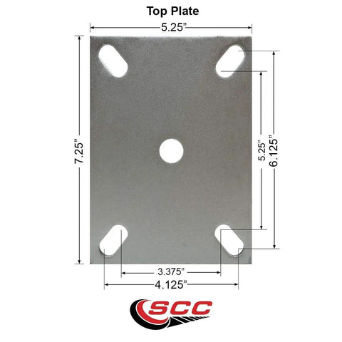 Top plate of Badass Kingpinless Swivel Caster measuring 7.25 x 5.25 inches for heavy duty cranes and gantries.