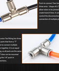 Push To Connect 1/4 Inch Tube 3 Way Tee Pneumatic Fittings Nickel Plated Copper Quick Connector for Air Bags Brakes and Air Compressors