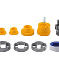Belnotelt Pvc Pipe Threader Kit For 4 And 6 Point Ppr Water Pipes With Electric Drill Attachment includes yellow and metal tool parts.