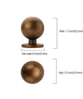 10 Pack Antique Brass Kitchen Cabinet Knobs For Cupboards And Drawers, Vintage Retro Hardware Set For Dresser Cabinets, Heavy Duty Metal Knob Handles For Home DIY Projects, side and top view dimensions.