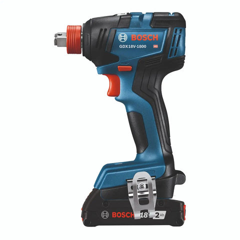 Side view of 18V Brushless Two Tool Combo Kit With Hammer Drill And Driver And Impact Driver Wrench Includes Two 2Ah Batteries