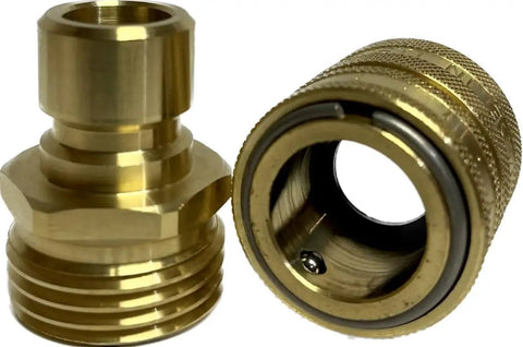 Solid Brass Garden Hose Quick Connector Made In The USA Heavy Duty Quick Connect Fitting For Five Eighths Inch And Three Quarter Inch Hoses