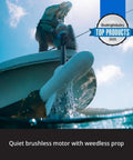 54 Inch Saltwater Trolling Motor With FreeSteer Joystick Remote And Precision GPS Anchoring in action above water.