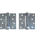 Stainless Steel Spring Hinge 4 Inch Square, Adjustable Tension, Rust Resistant, Built To Last, Heavy Duty Hinges, two pieces on white background.
