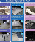 Instructions for installing Starlight Fiber Optic Headliner Kit with 10W RGBW Twinkle Lights on car roof, DIY process steps