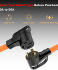 NEMA TT-30P To 14-50R EV Charger Adapter Cord showing 30A to 50A conversion with 3 prong design, ETL listed, UL certified