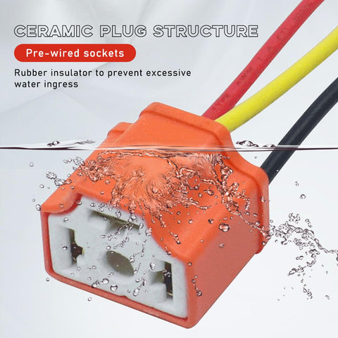 Ceramic H4 9003 HB2 Wiring Harness Socket Kit 2Pcs Pigtail Female Plug submerged in water, showing pre-wired sockets
