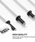 Close-up of Black Aluminum Blind Rivets Kit, 120 Pcs, Smooth Surface, Large Flange, Burr Free Pull Rod, M2.4 M3.2 M4