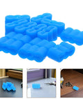 20 Pcs Rubber Drawer Track Stops With Silent Glide for Easy DIY Installation in blue, shown in a pile close-up.
