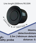 Parking Sensor Kit For Cars With Customizable Probes In 18 Color Options And Adjustable Alarm Volume Backup Sensor And Reverse Sensor Three Sound Modes Including Soft Beep Or Off Easy Install Safe Driving Assistant shown is a high-quality probe with dimensions and detection distance