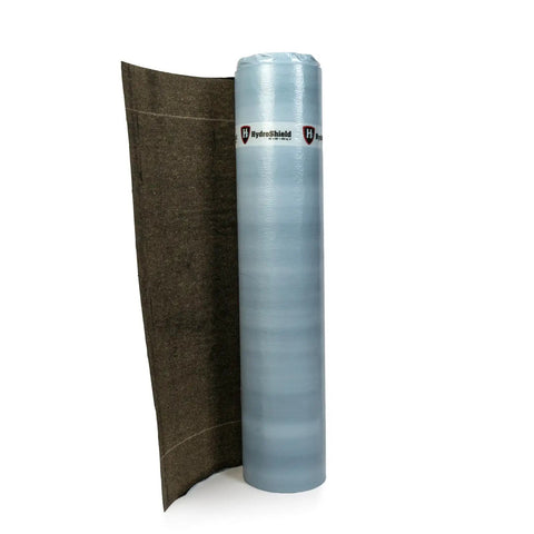 Beefed Up Self Adhering Ice And Water Shield Roof Underlayment Roll With Secure Walk Surface showing rolled size and split back liner.