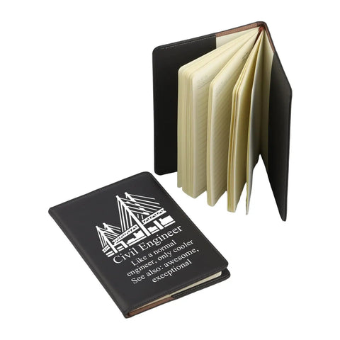 Civil Engineer Notebook For Students And Pros A Funny Engineering Gifts Journal with open and closed views, leather cover, A5 size.