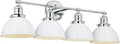 Rustic Modern Farmhouse 4 Light Bathroom Vanity Light In Polished Chrome With White Metal Shades Dimmable Above Mirrors Ready Large 34.25 In Length E26 Bulb Friendly
