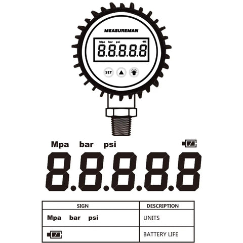 Sturdy Digital Pressure Gauge With A 3 1/8 Inch Dial, 0 To 10000 Psi Bar MPa Range, 1/4 Inch NPT Lower Mount, 0.25 Percent Accuracy