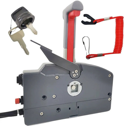 Outboard Pull Start Throttle Harness Kit With 10 Pin Cable And 16 Foot Wiring Harness For Remote Control Box 703 48272 12 Replacement Marine Grade Heavy Duty Boat Propulsion Accessory showing control box and ignition keys.