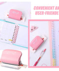 Adjustable 6 Hole Punch for Diary Planner with positioning mark, fits A5 A6 A7 paper, shown with notebooks and craft supplies