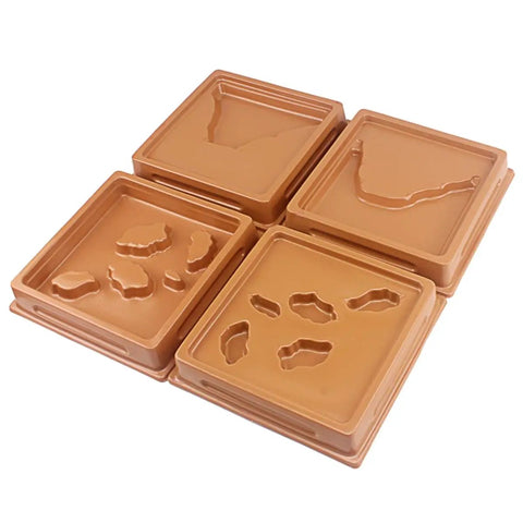 Ten Piece Montessori Geography Learning Toy Set For Kids With Earth Science Molds For Land And Water Forms in brown plastic