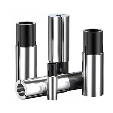 Rock Solid Collet Reducer Adaptor Shank Bit For 1/2 To 1/4 And 1/8 Inch CNC Router Spindles in various sizes and finishes.