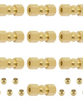 Brass compression tube fittings set: ten 3/16 in. OD x 3/16 in. OD union connectors and ten ferrule sleeves