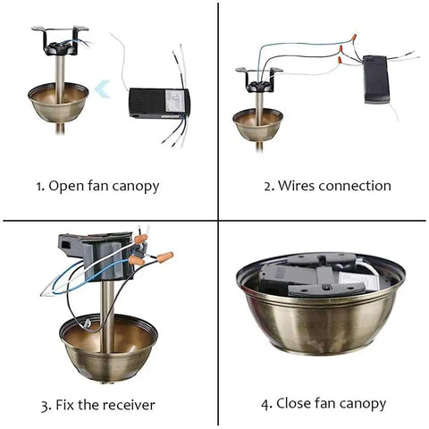 Step-by-step installation of 3 In 1 Ceiling Fan Remote Control Kit With Light, Timing And Speed, Wireless Receiver.