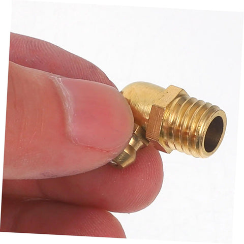 Close-up of a brass fitting from 60-Piece Grease Zerk Fitting Kit With Copper Threaded Nipples 1/4-28 SAE LT Straight And Angled Heads