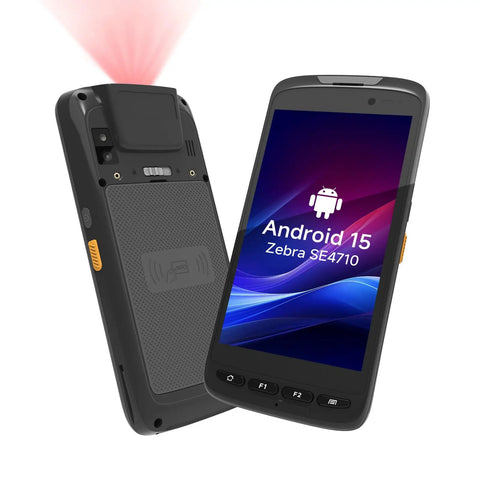 Rugged 5 Inch Android Barcode Scanner With 4G LTE WiFi GPS IP65 Zebra SE4710 Engine dual-view showcasing front and back
