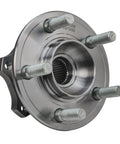 Front view of a front hub from the Beefed Up 4 Piece Front And Rear Wheel Bearing Hub Assembly Kit for 2008 to 2014 Dodge Challenger, Charger, and Chrysler 300