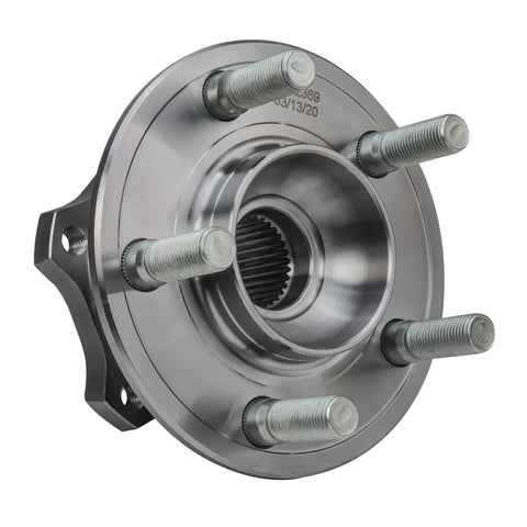 Front view of a front hub from the Beefed Up 4 Piece Front And Rear Wheel Bearing Hub Assembly Kit for 2008 to 2014 Dodge Challenger, Charger, and Chrysler 300