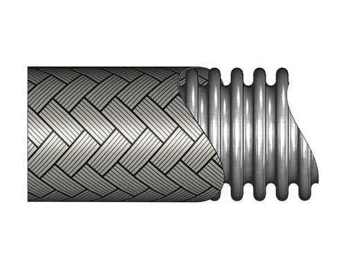 Close-up of Cryogenic Hose With Stainless Guard For Nitrogen Or Argon Service, showing the 321 stainless steel braid and 304 guard