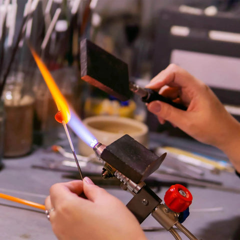 Graphite Block Ingot Plate For Melting And Electrolysis, 140 By 51 By 10 Mm Graphite Electrode Board in use with flame torch