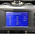 Top Pick Money Counter Machine With Legit Counterfeit Bill Detector LCD display showing currency options for fast sorting.