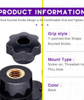 Close-up of 7-pointed star shape black knobs from 32Pcs Seven Star Through Hole Knob Set With M4 M6 M8 M10 Female Thread Clamping Knobs Grip Assortment Kit Black Plastic Screw On Hand Knobs For Mechanical Equipment.