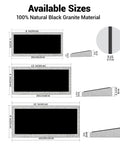 Diagram of available sizes for Weatherproof Custom Memorial Plaques In Black Granite With Marble Base For Gardens And Cemeteries.